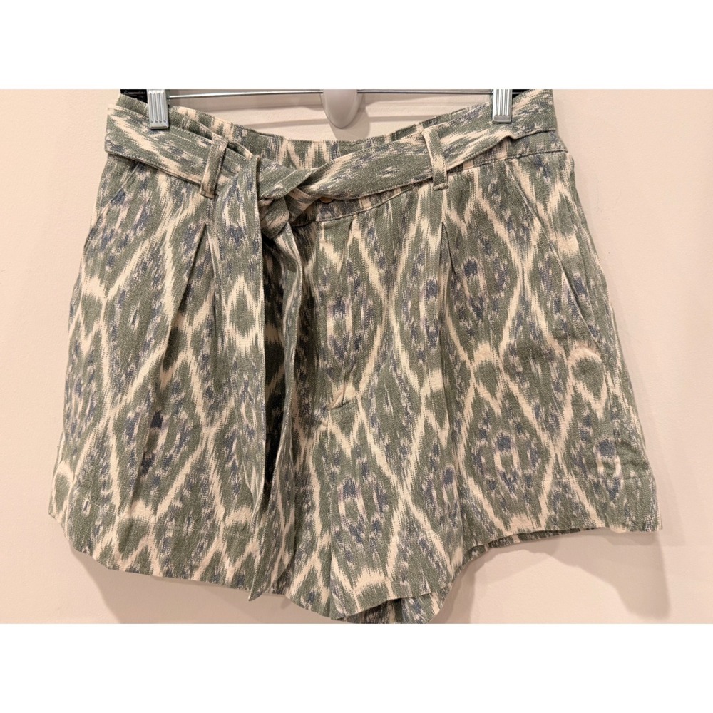 Faherty Isla Shorts Tuscan Ikat Paperbag Waist Organic Cotton Green Blue Size 12